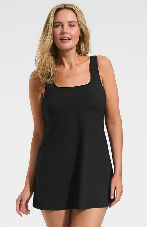 Plus Size Scoop Neck Mini Swim Dress Swimsuit
