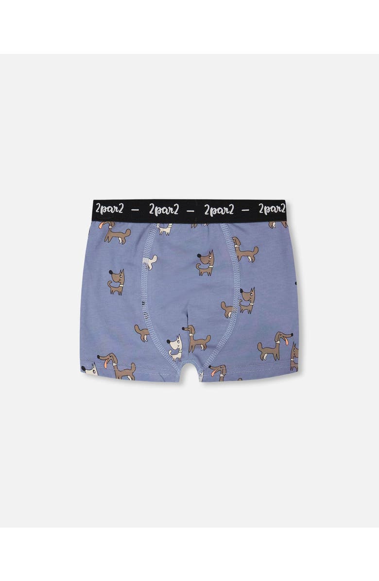 Deux par Deux Organic Cotton Dog Elastic Waist Boxer, Main, color, Blue Printed Dogs