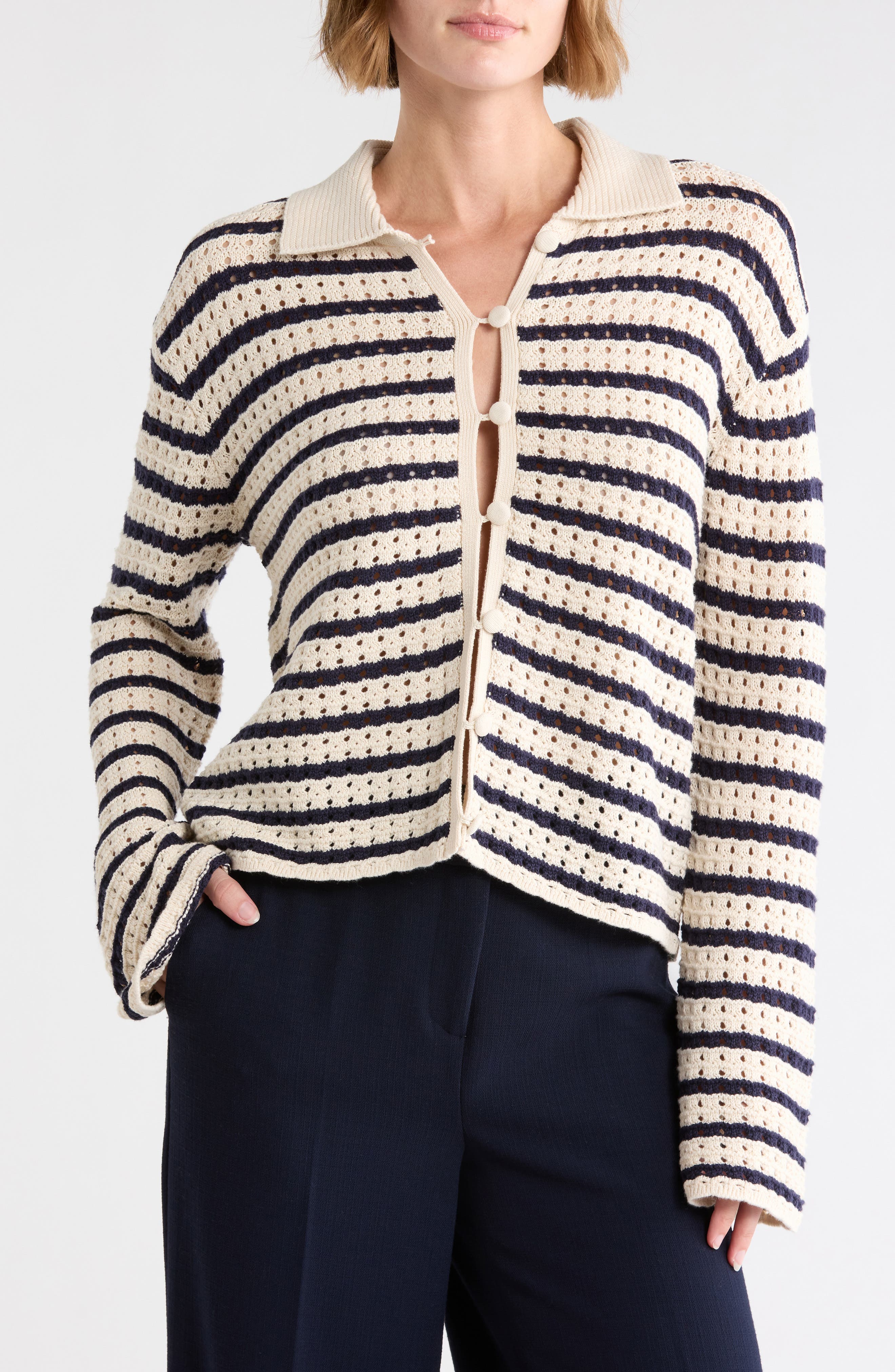 Stripe Pointelle Cardigan