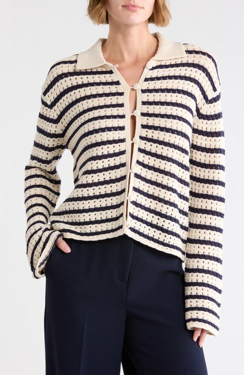 Stripe Pointelle Cardigan