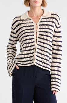 Stripe Pointelle Cardigan