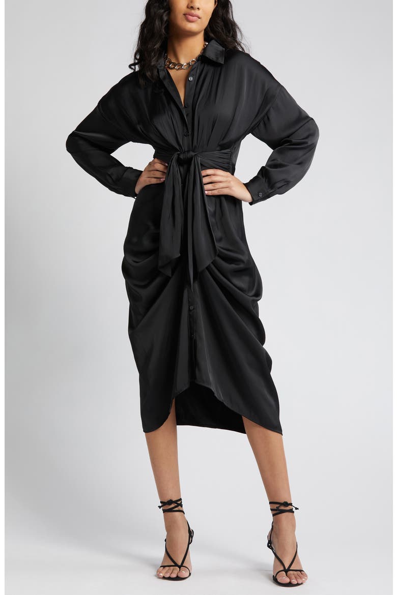 Sula Long Sleeve Shirtdress, Alternate, color, BLACK