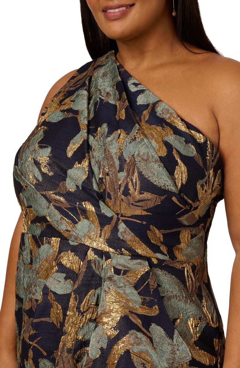 Adrianna Papell Metallic Floral Jacquard Mermaid Gown, Alternate, color, Blue/ Gold