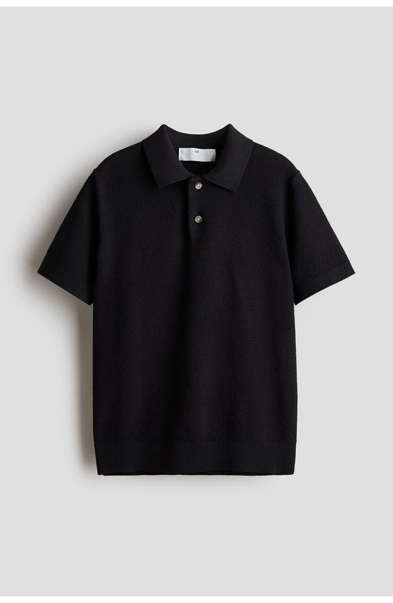 H&M Waffle-knit Polo Shirt, Main, color, Black