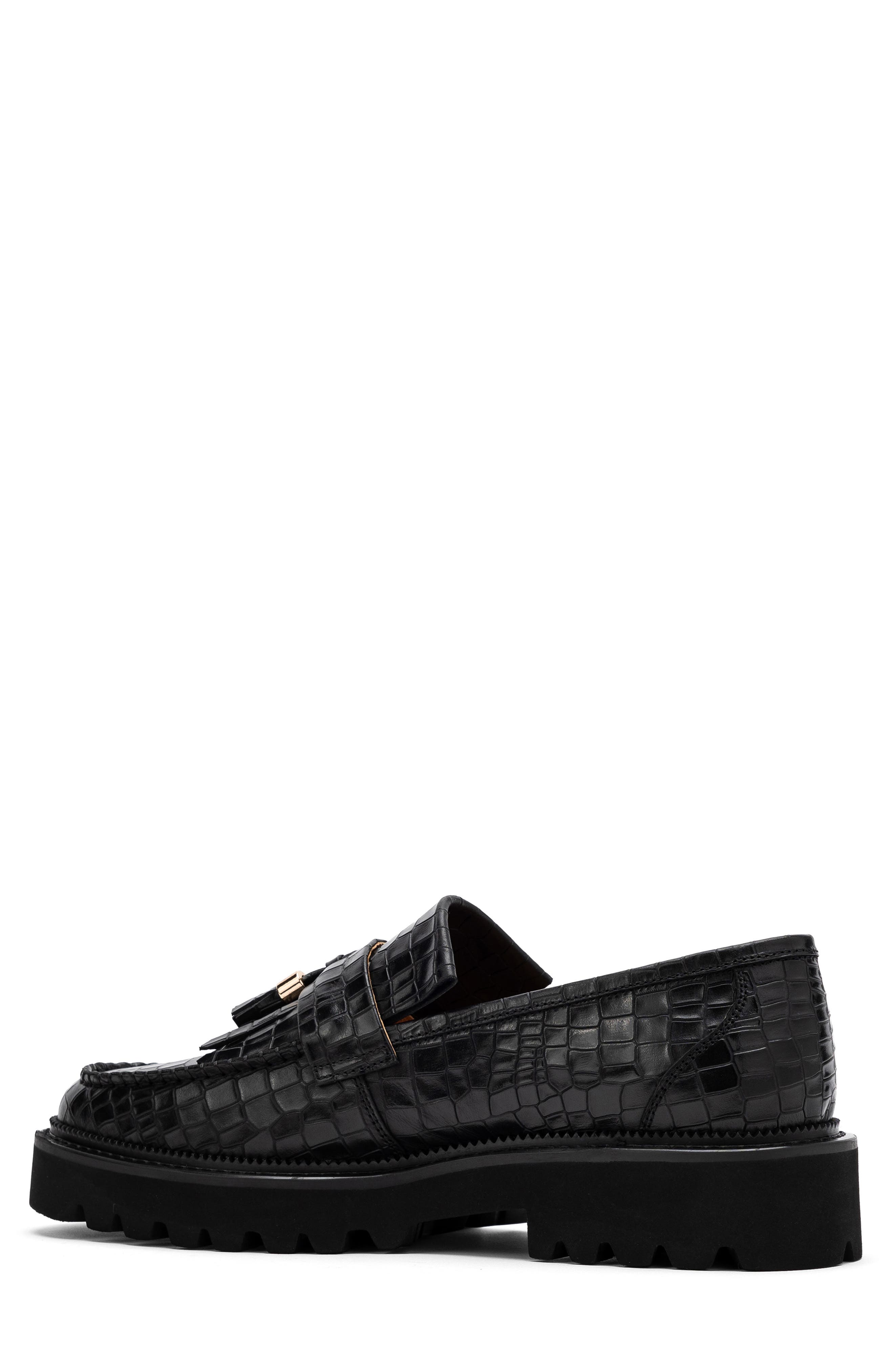 MARC NOLAN Journey Croc Embossed Tassel Loafer, Alternate, color, Black Croc Emobossed