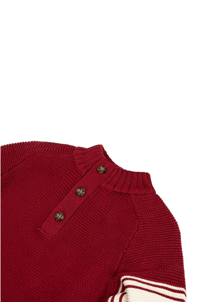 Hope & Henry Boys' Organic Mock Neck Kanga Sweater, Kids, Alternate, color, Dark Red With Sleeve Stripes