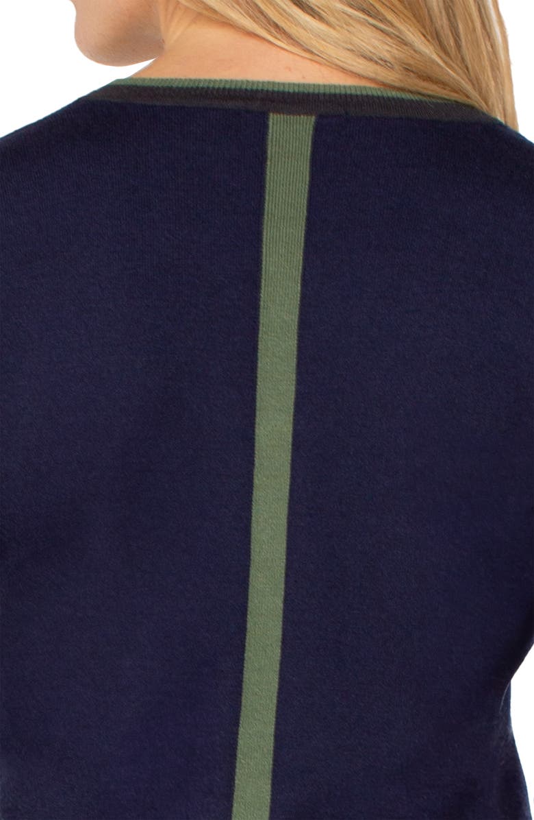 Liverpool Los Angeles Contrast Trim V-Neck Sweater, Alternate, color, Navy/ Grn Multi