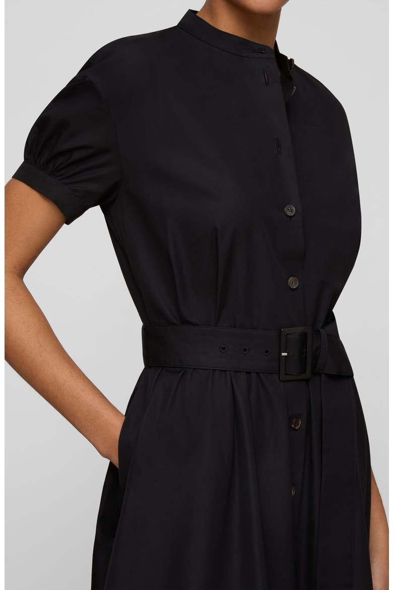 Puff Sleeve Belted Cotton Poplin Shirt Dress, Alternate, color, BLACK