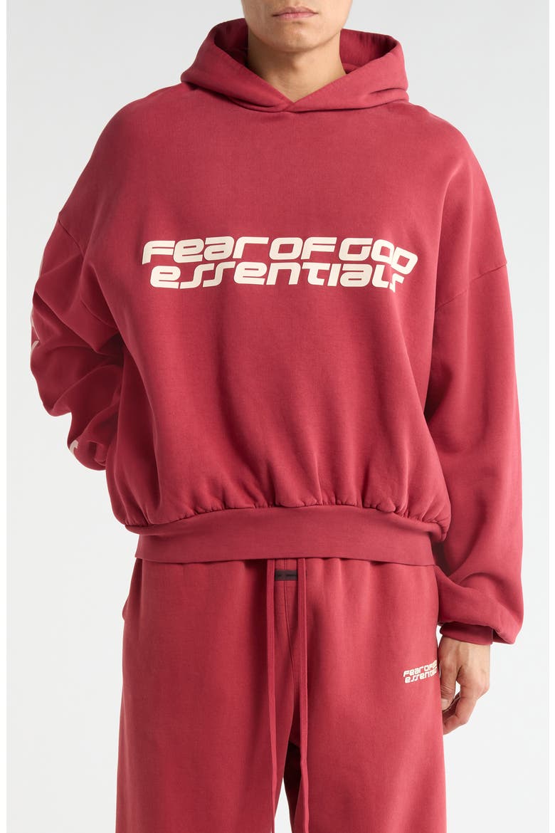 Logo Graphic Print Relaxed Crop Hoodie, Main, color, CRIMSON