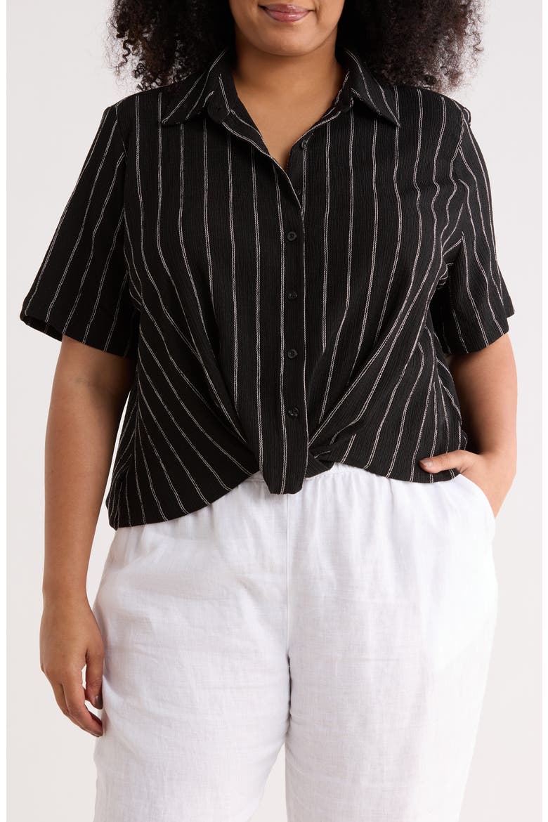 Twist Front Textured Stripe Knit Shirt, Main, color, BLACK- IVORY RITA STRIPE