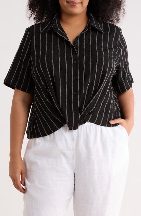 Twist Front Textured Stripe Knit Shirt