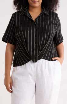 Twist Front Textured Stripe Knit Shirt