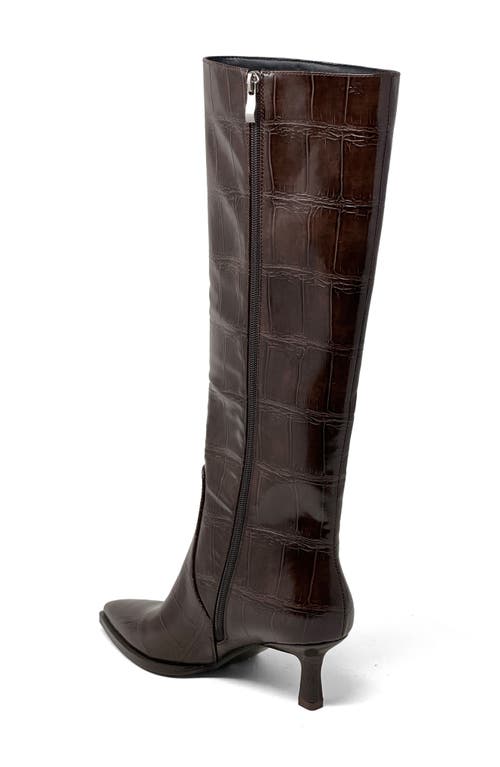 Shushop Vanessa Pointed Toe Knee High Kitten Boot In Brown