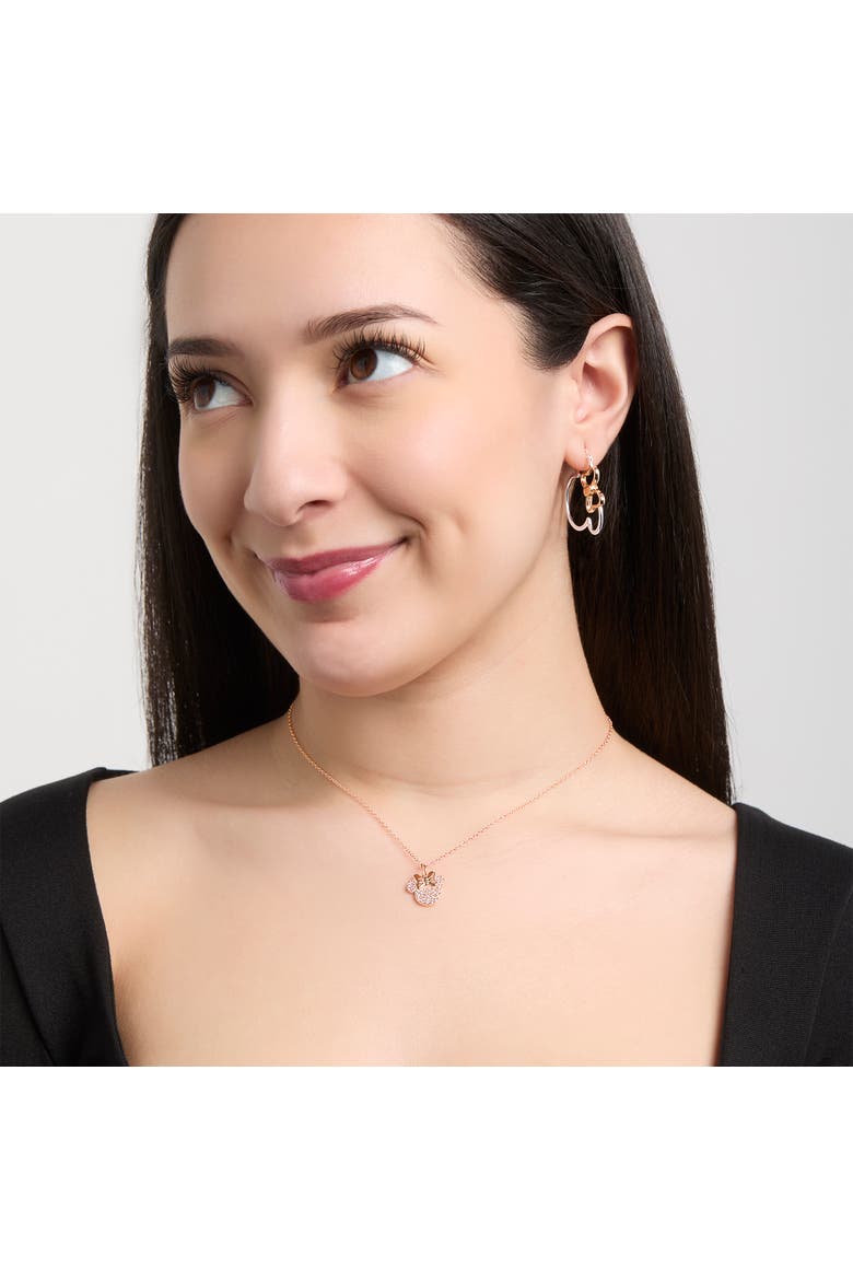 Minnie Mouse Hoop Earrings for Women Official License, Sterling Silver Minnie Earrings with 18k Pink Gold Flash-Plated Bow, Alternate, color, Silver/ Rose Gold