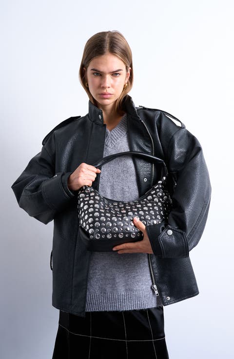 Studded Faux Leather Shoulder Bag