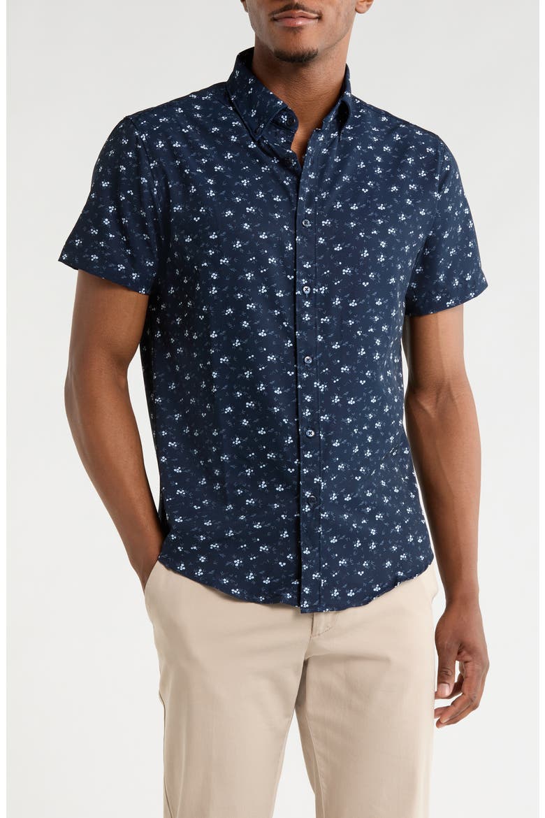 Floral Print Button-Up Shirt, Main, color, NAVY