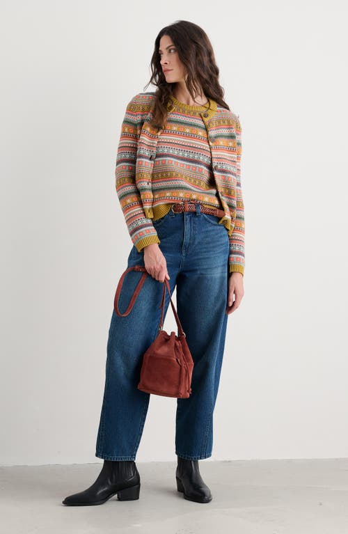 Seasalt Cornwall Cove Cottage Fair Isle Stripe Organic Cotton Cardigan In Green