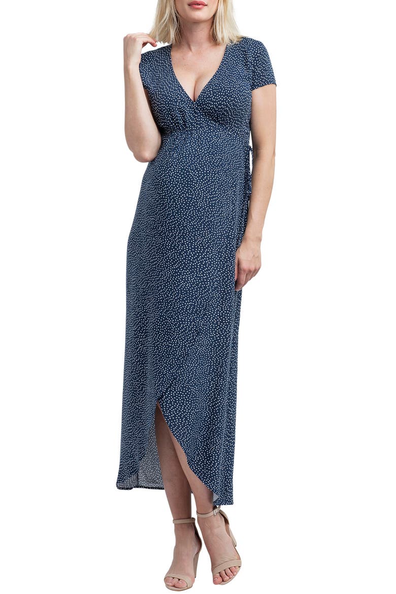 Delilah Maxi Wrap Maternity/Nursing Dress, Main, color, NAVY DOT