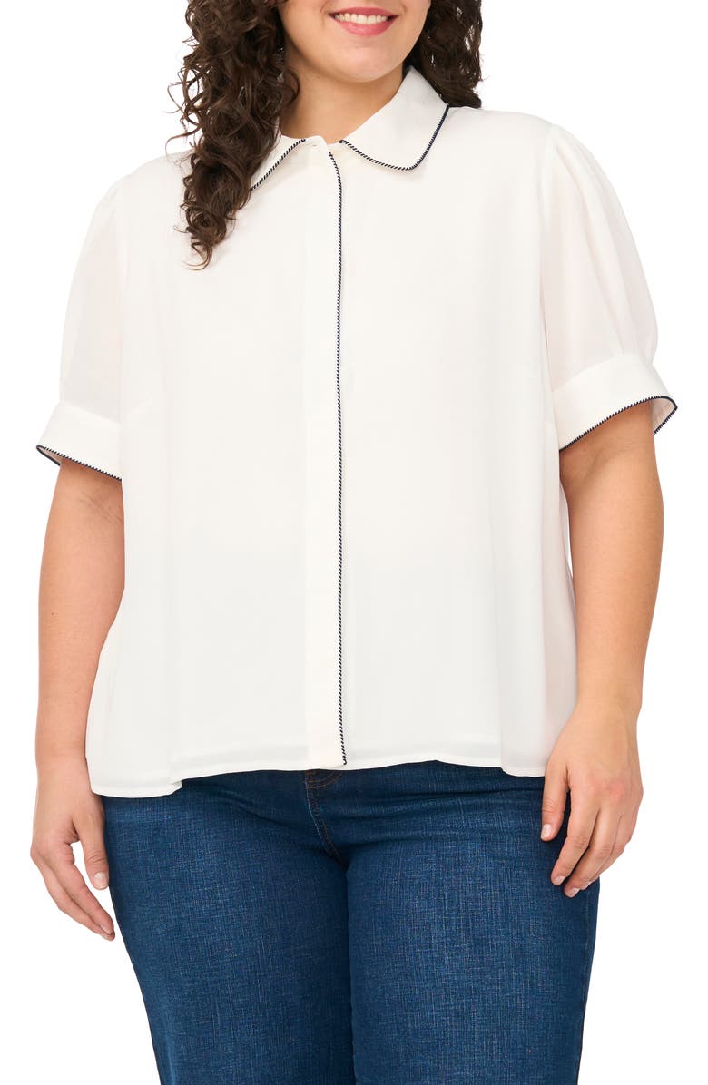 CeCe Georgette Button-Up Top, Main, color, New Ivory