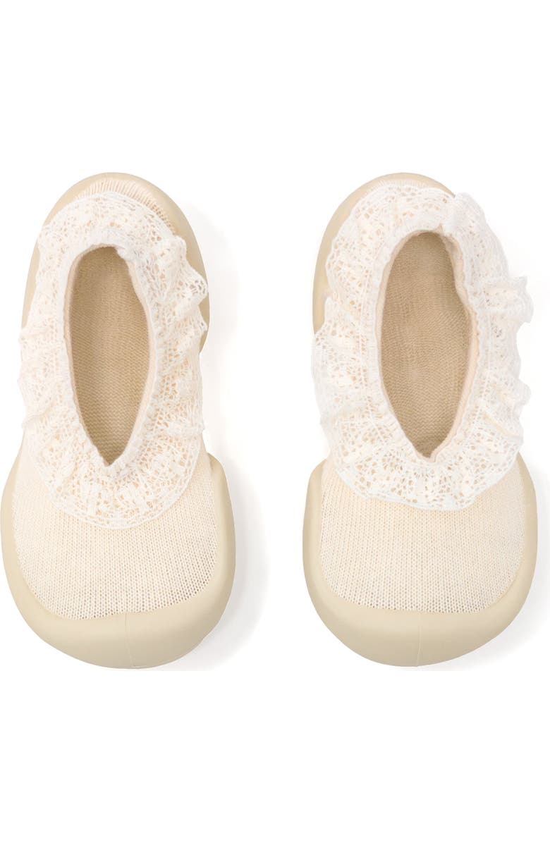 Komuello Toddler Girl Sock Shoes Flat Style, Main, color, Sweet Latte Lace