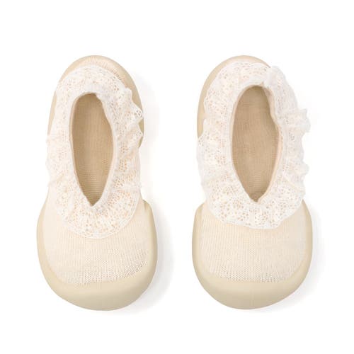 Komuello Toddler Girl Sock Shoes Flat Style In Sweet Latte Lace