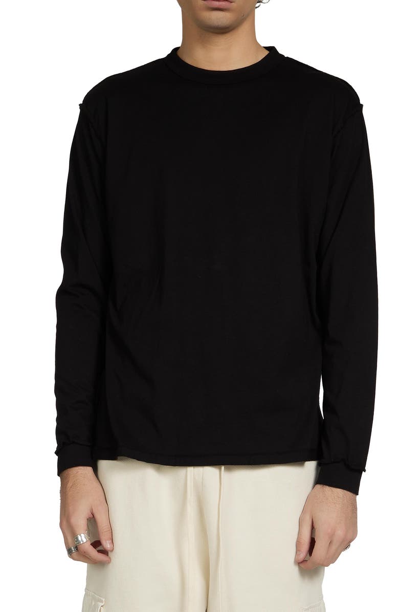 Les Tien Lightweight Binded Neck Inside Out Long Sleeve, Main, color, Jet Black