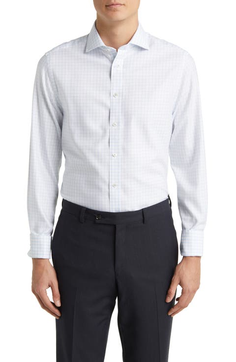 Non-Iron Clifton Weave Check Cutaway Slim Fit Shirt Double Cuff
