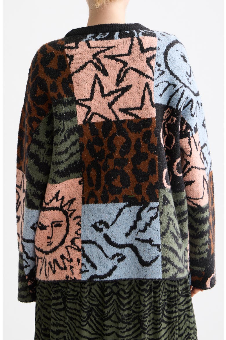 Oversize Jacquard Pullover Sweater, Alternate, color, LEOPARD PATCHWORK JACQUARD