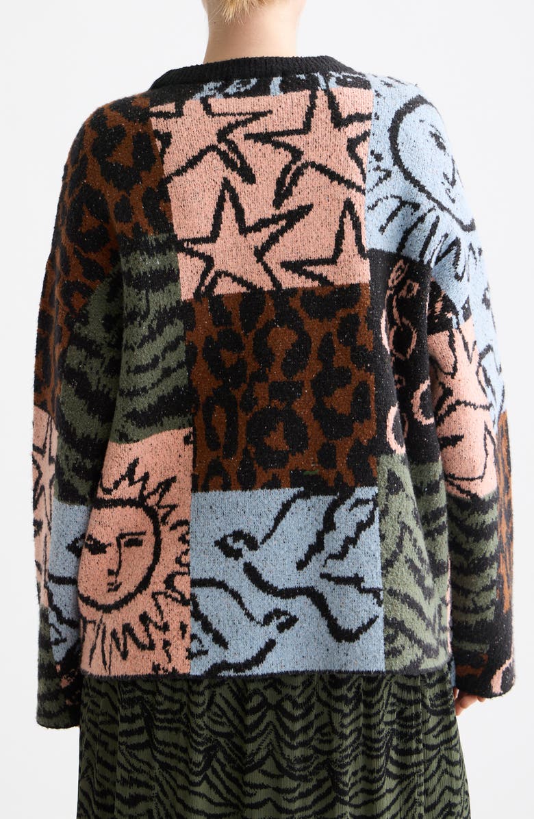 Scotch & Soda Oversize Jacquard Pullover Sweater, Alternate, color, Leopard Patchwork Jacquard