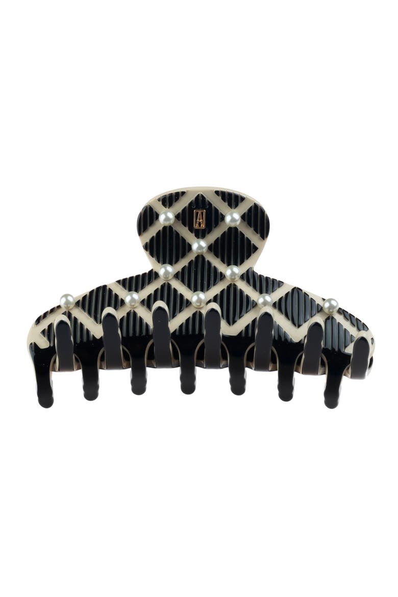 Jasmin Medium Acetate and Small Pearls Hair Clip, Main, color, Black and Beige