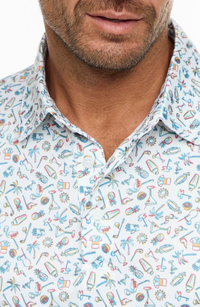 Robert Graham Sunset Sips Short Sleeve Stretch Knit Polo, Alternate, color, White Multi