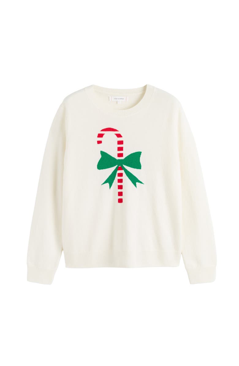 Chinti & Parker Wool-Cashmere Candy Cane Sweater, Alternate, color, Cream