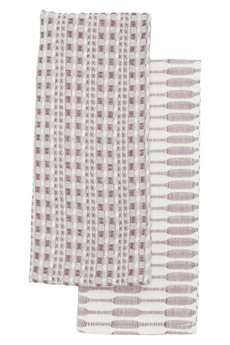 Abode Set of 2 Cotton Kitchen Towels, Main, color, ASH PLUM