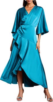 Coast Satin Crepe Ruffle Wrap Midi Dress