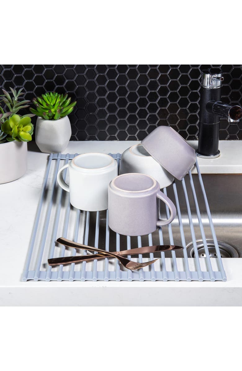 Better Houseware Over the Sink Roll Up Drying Rack, Silicone and Stainless Steel, Alternate, color, Gray