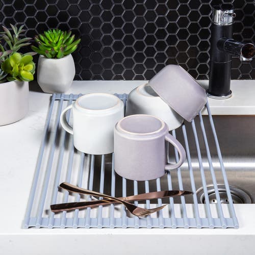 Better Houseware Over The Sink Roll Up Drying Rack, Silicone And Stainless Steel In Gray