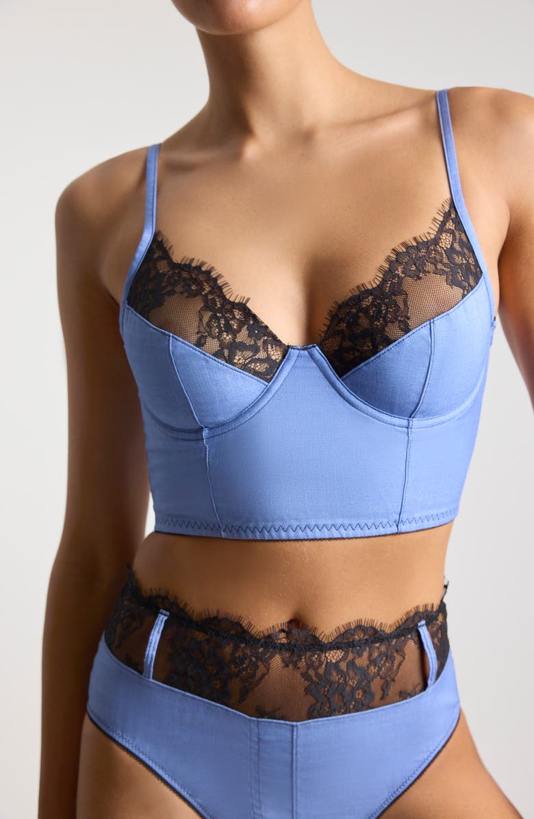 Hanky Panky x Lexi Wood Katrina Lace Trim Longline Underwire Bra, Alternate, color, Denim