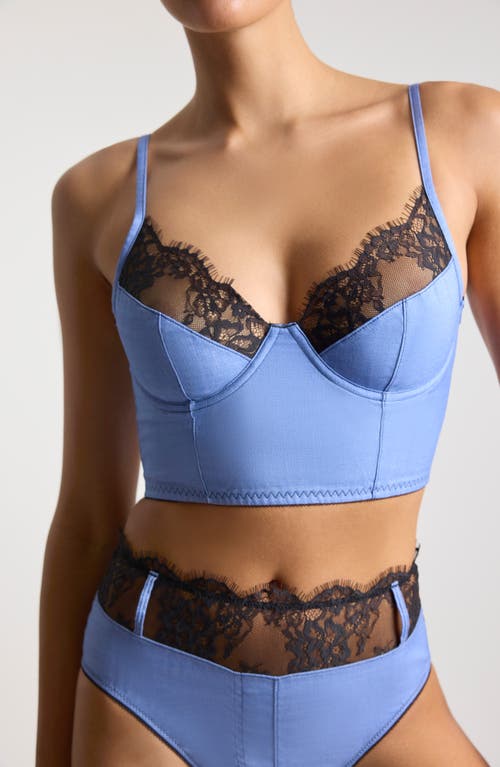 Hanky Panky Latrina Lace Trim Longline Underwire Bra In Blue