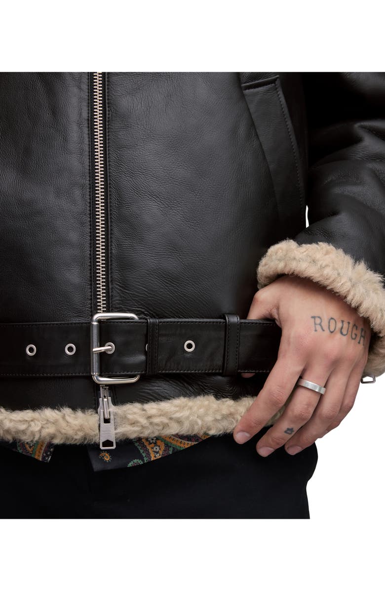 AllSaints Hamel Genuine Shearling Trim Leather Jacket, Alternate, color, 