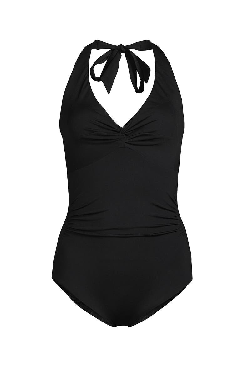 Knot Twist Halter One Piece, Alternate, color, Black