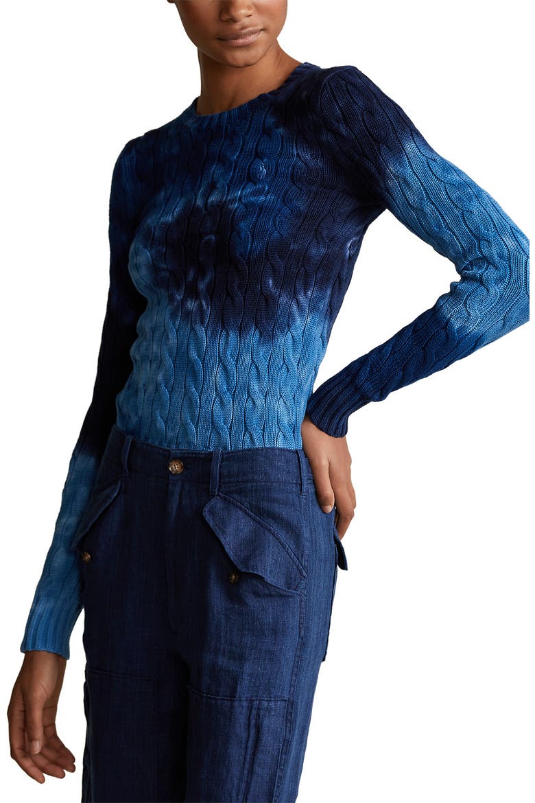 Tie Dye Cable Knit Sweater, Main, color, BLUE MULTI