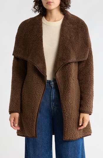 Envelope Collar Faux Shearling Coat