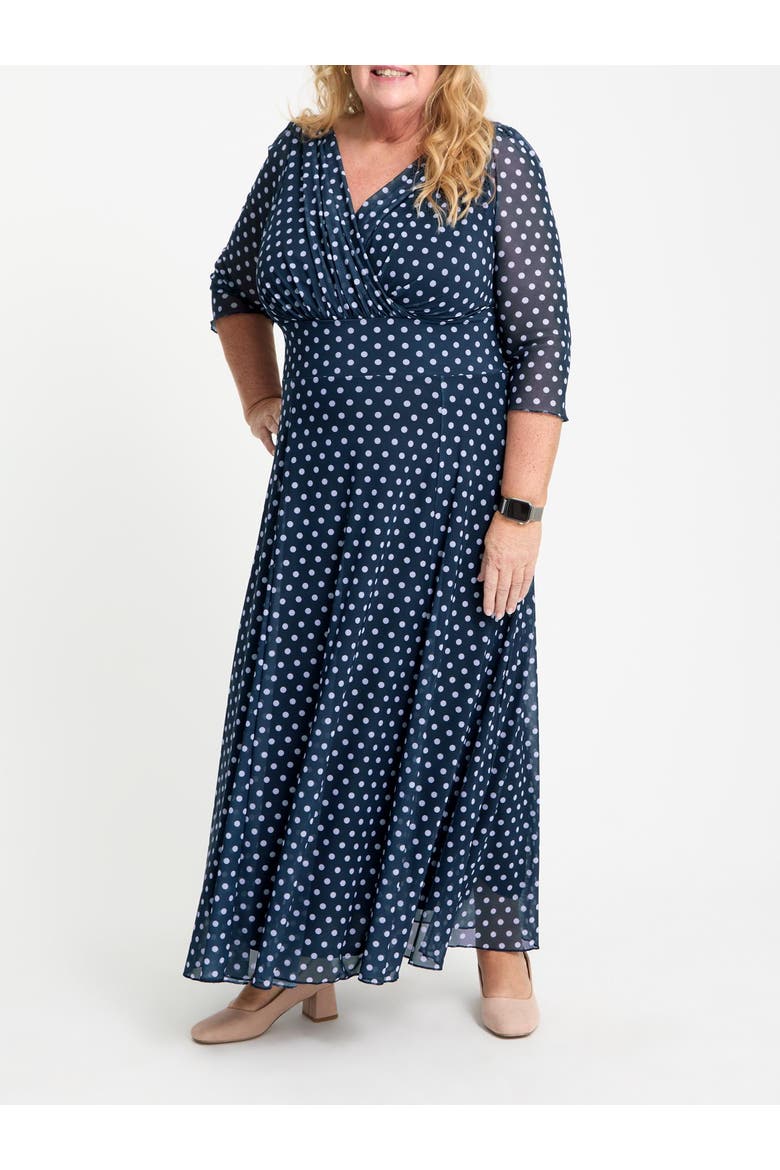 Curvy Petite Verity Print Maxi Gown, Alternate, color, Navy Lavender Spot
