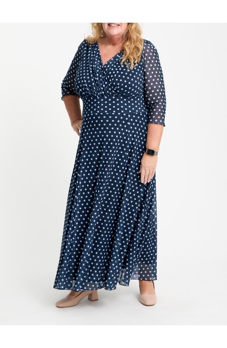 Scarlett & Jo Curvy Petite Verity Print Maxi Gown, Alternate, color, Navy Lavender Spot