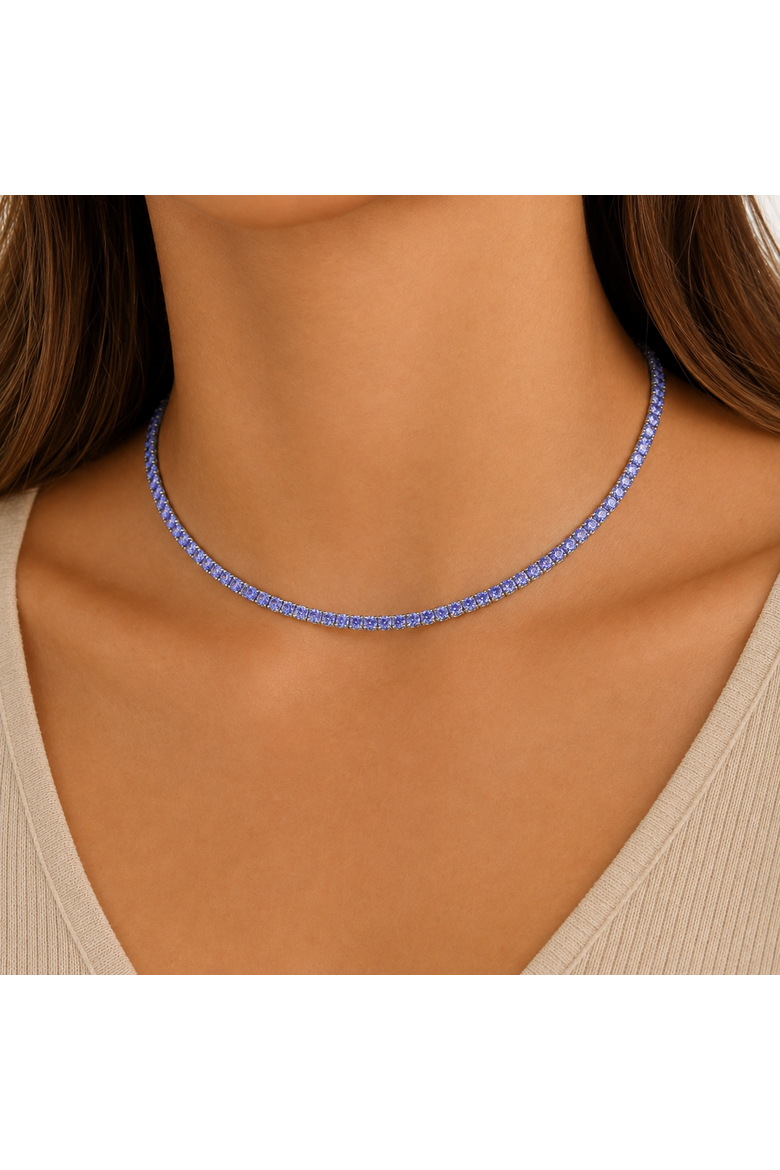 Round Cut Tanzanite Tennis Necklace, Alternate, color, Blue