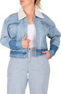 Standards & Practices Yara Faux Shearling Collar Refurbished Denim Trucker Jacket