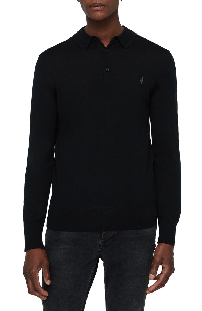 AllSaints Mode Long Sleeve Merino Wool Polo, Main, color, 