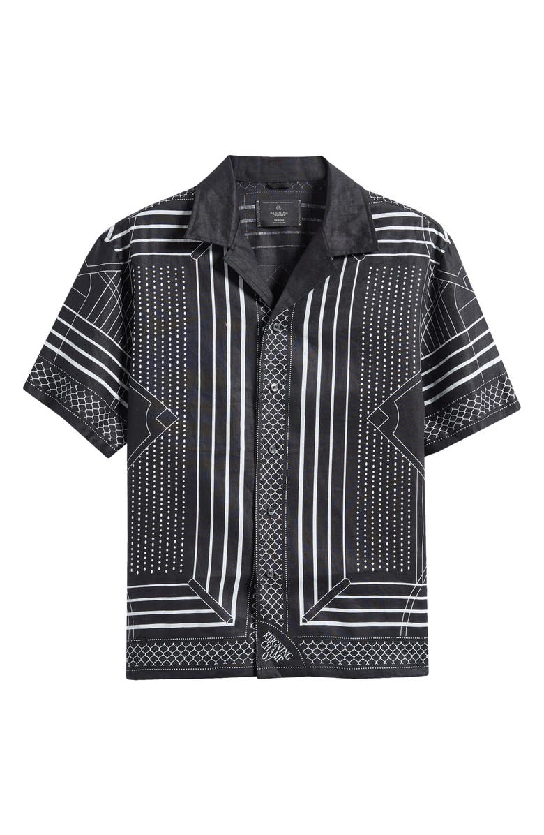 Reigning Champ Arena Relaxed Fit Geo Print Linen Camp Shirt, Main, color, Black-White