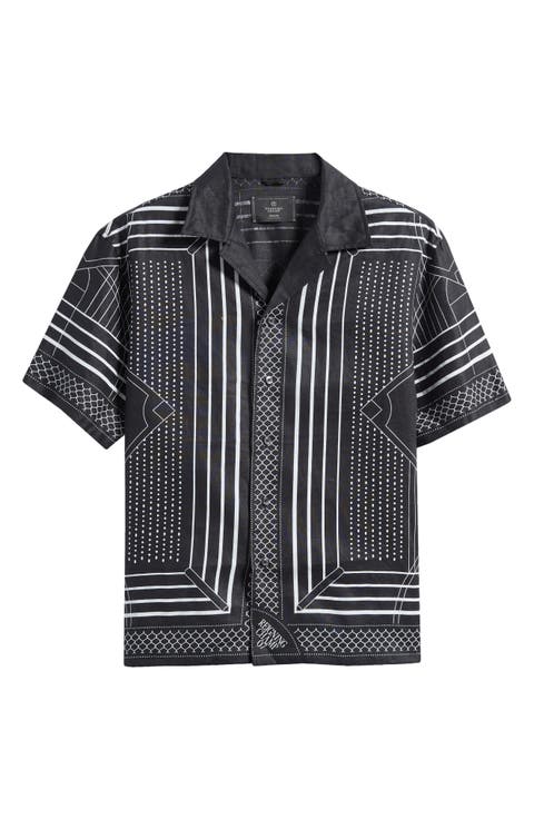 Arena Relaxed Fit Geo Print Linen Camp Shirt