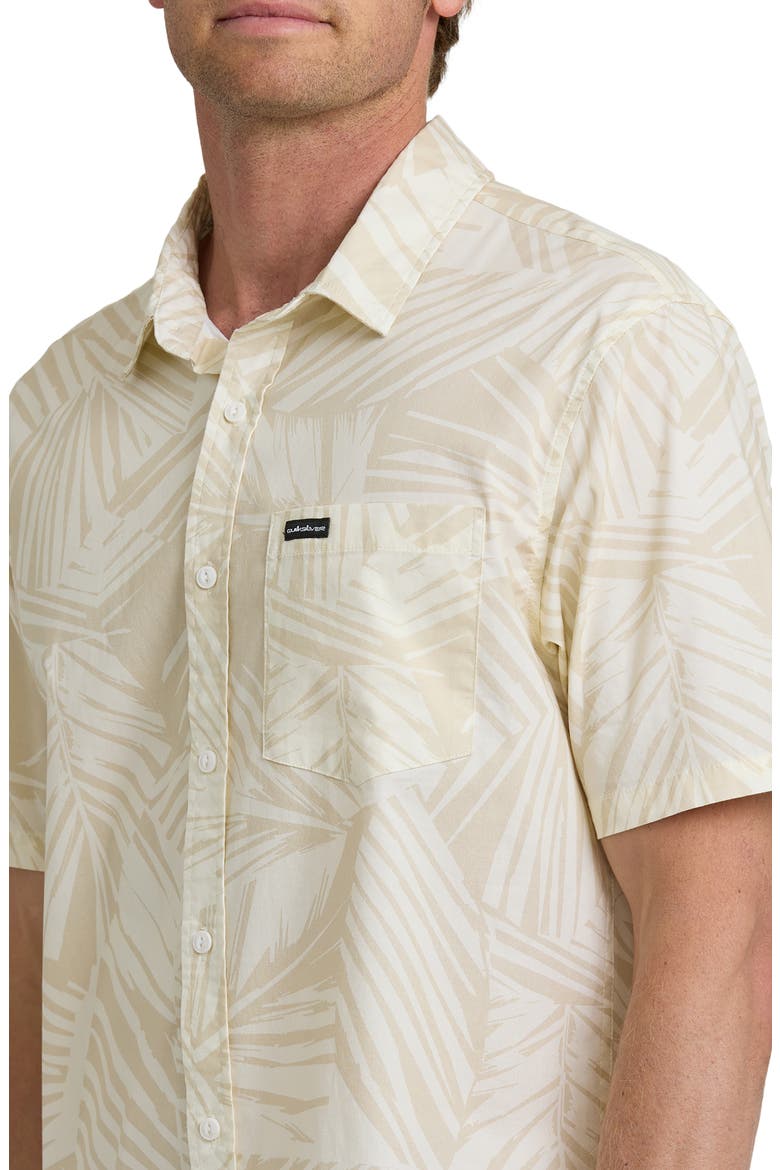 Aruba Palms Print Regular Fit Short Sleeve Cotton Button-Up Shirt, Alternate, color, SNOW WHITE